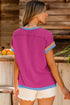 Retro Vibe Contrast Trim Corded Knit Short Sleeve Top